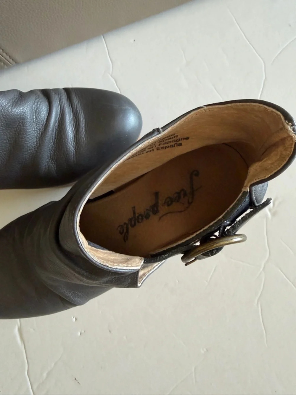 Free People Suri Platform Heeled Clogs Charcoal Gray Leather Sz 37